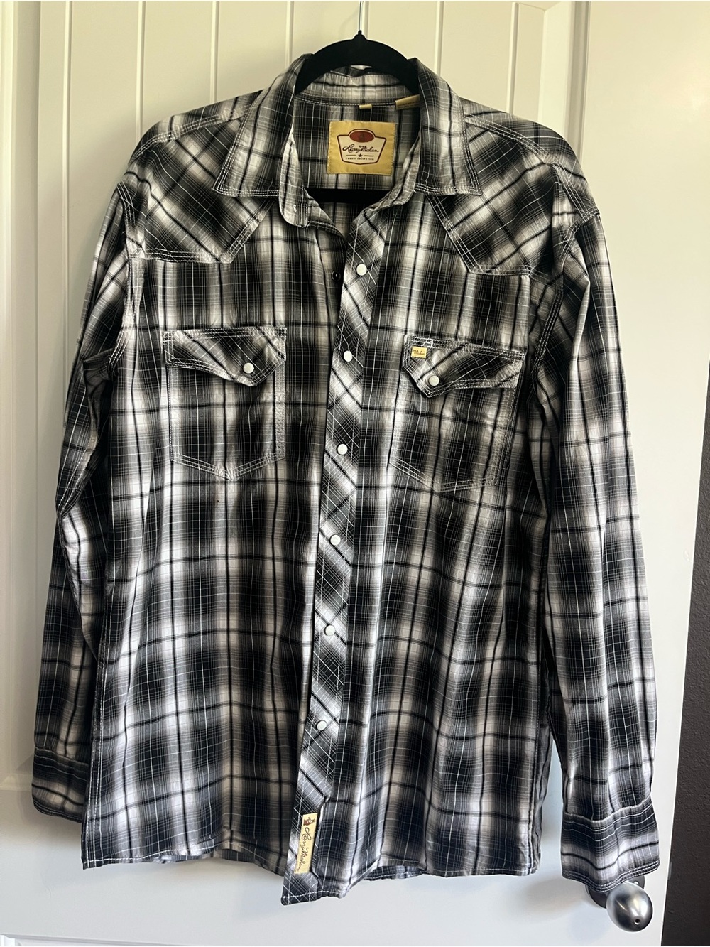 Larry Mahan Pearl Snap Shirt Size XL Plaid Cowboy Ranch Brush Popper
